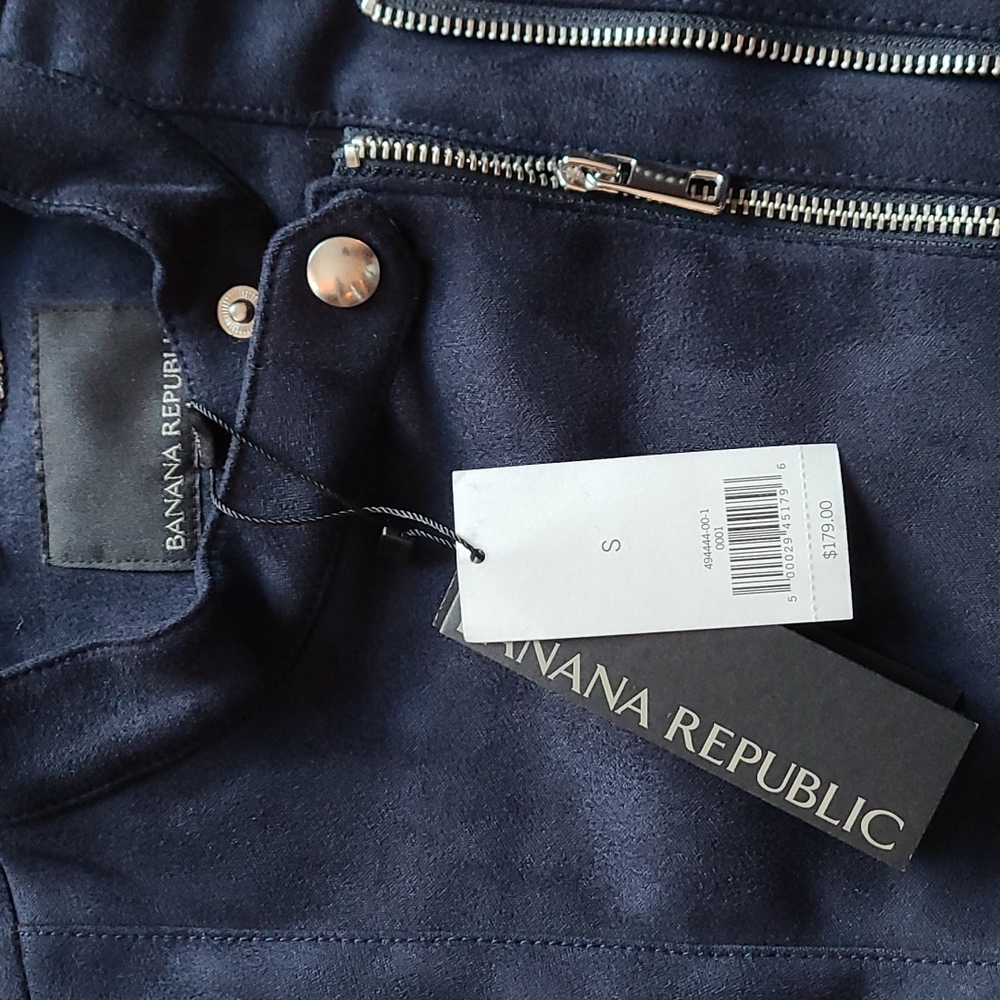 🎉Host Pick🎉 Banana Republic Navy Blue Vegan Suede Biker Jacket - Picture 3 of 9